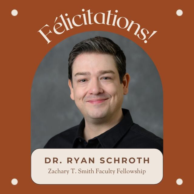 We are thrilled to share the news that Dr. Ryan Schroth, Assistant Professor of French Studies, has been awarded the Zachary T. Smith Faculty Fellowship from Wake Forest College for 2024-2027. These three-year fellowships honor the best teacher-scholars in the College: faculty who are particularly dedicated and successful teachers and mentors and who demonstrate a strong record of scholarly activity. Félicitations, Dr. Schroth ! 🎉🍾
