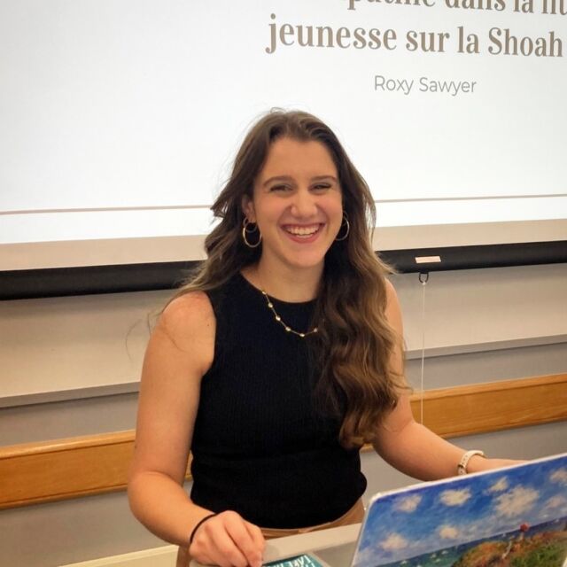 Congratulations to Roxy Sawyer, who presented her senior honors thesis "Choix et responsabilité: Promouvoir l'empathie dans la littérature de jeunesse sur la Shoah" yesterday. Roxy has worked on this intensive independent research project for the past year under the direction of Profs. McNelly and Schroth. Toutes nos félicitations, Roxy!